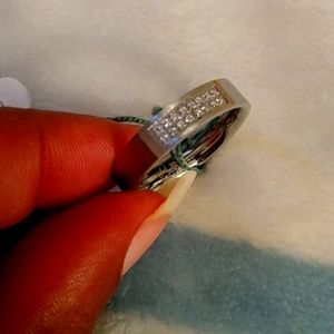 Heavy Duty Stainless Steel CZ Wedding Band